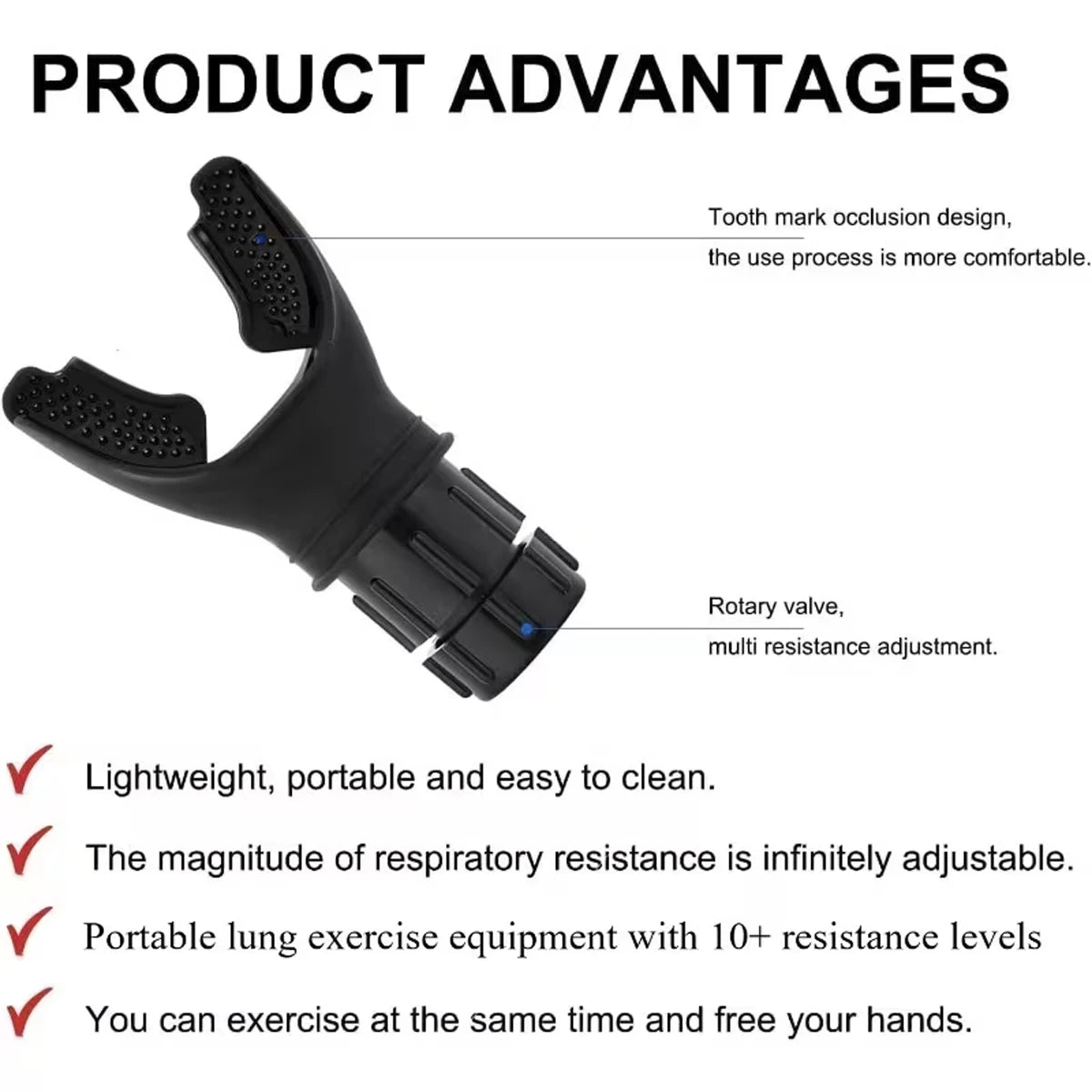 Portable Respiratory Trainer with Adjustable Resistance Ergonomic Blow Mouth for Adults Athletes Gyms Travel Home Exercise - Lun