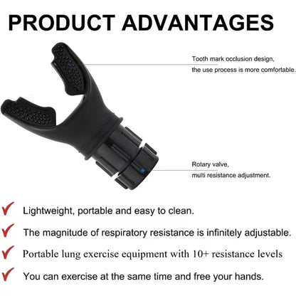Portable Respiratory Trainer with Adjustable Resistance Ergonomic Blow Mouth for Adults Athletes Gyms Travel Home Exercise - Lun