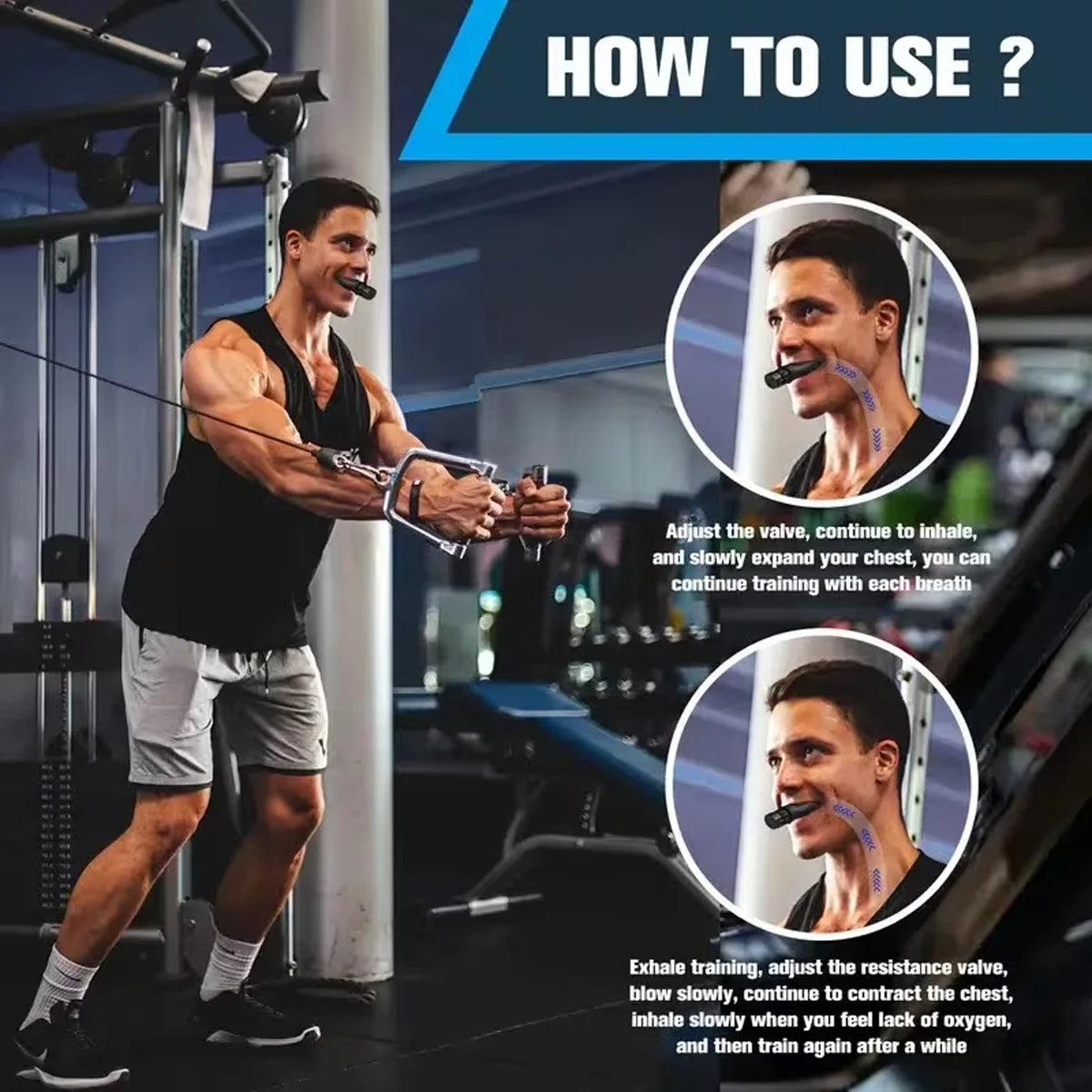 Portable Respiratory Trainer with Adjustable Resistance Ergonomic Blow Mouth for Adults Athletes Gyms Travel Home Exercise - Lun